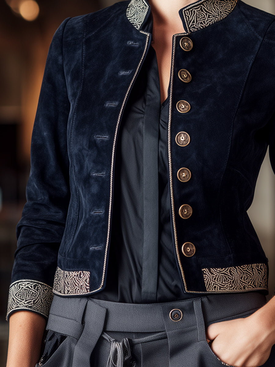 Navy Embroidered Military Jacket