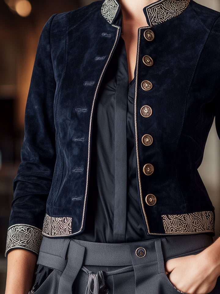 Navy Embroidered Military Jacket