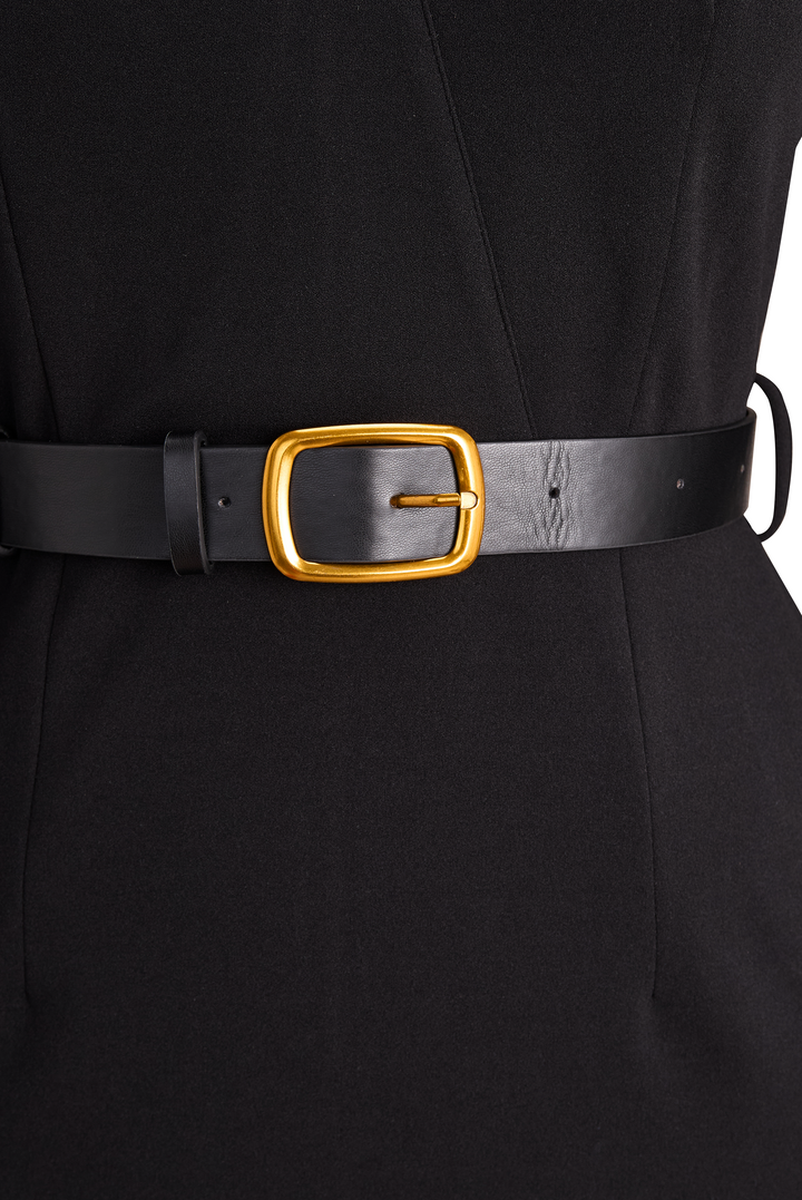 Isabella | Black Belted Sheath Dress