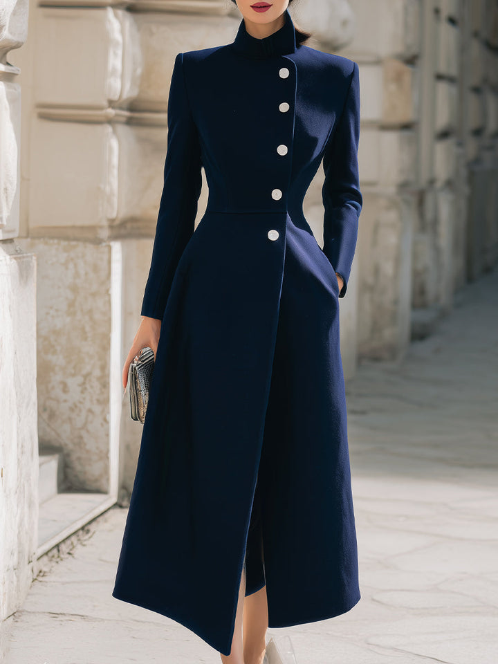 Navy Maxi Coat - Elegant