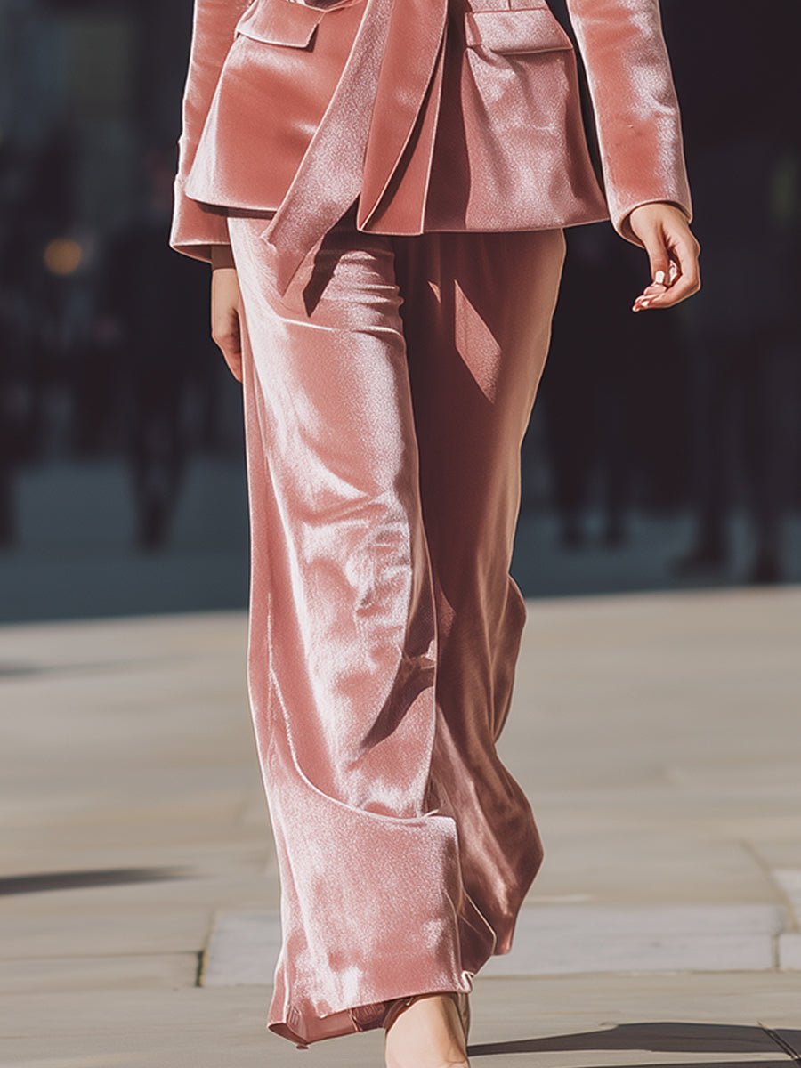 Rose Velvet Belted Suit