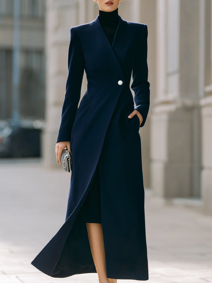 Navy Single-Button Maxi Coat