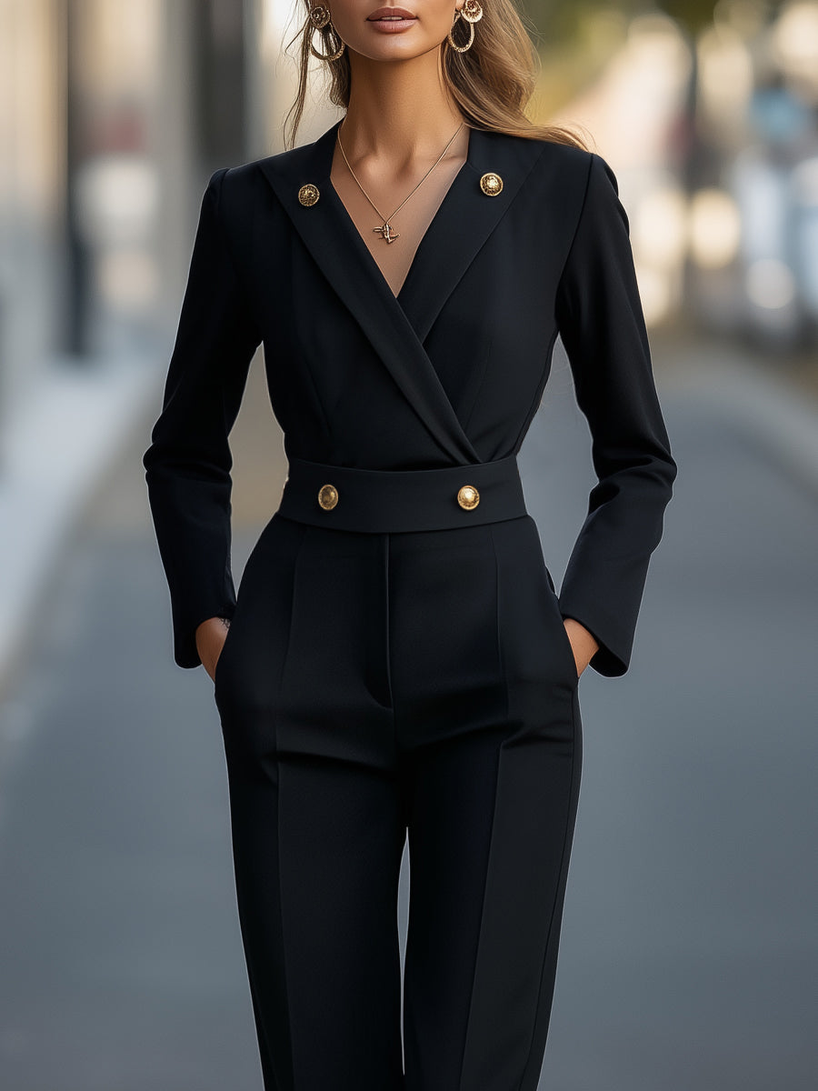 Gold Button Tailored Jumpsuit