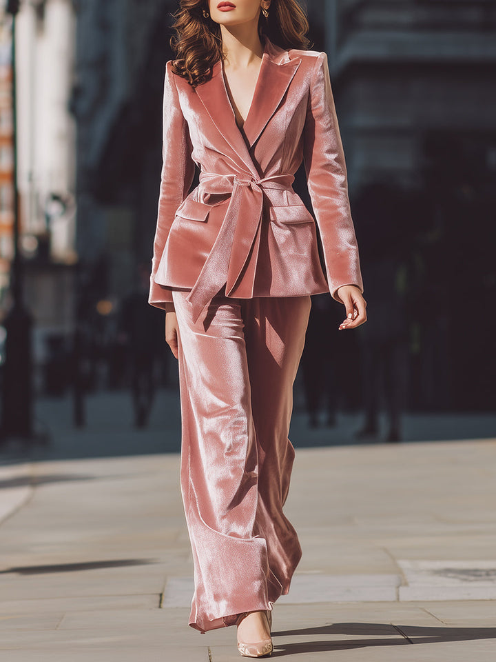 Rose Velvet Belted Suit