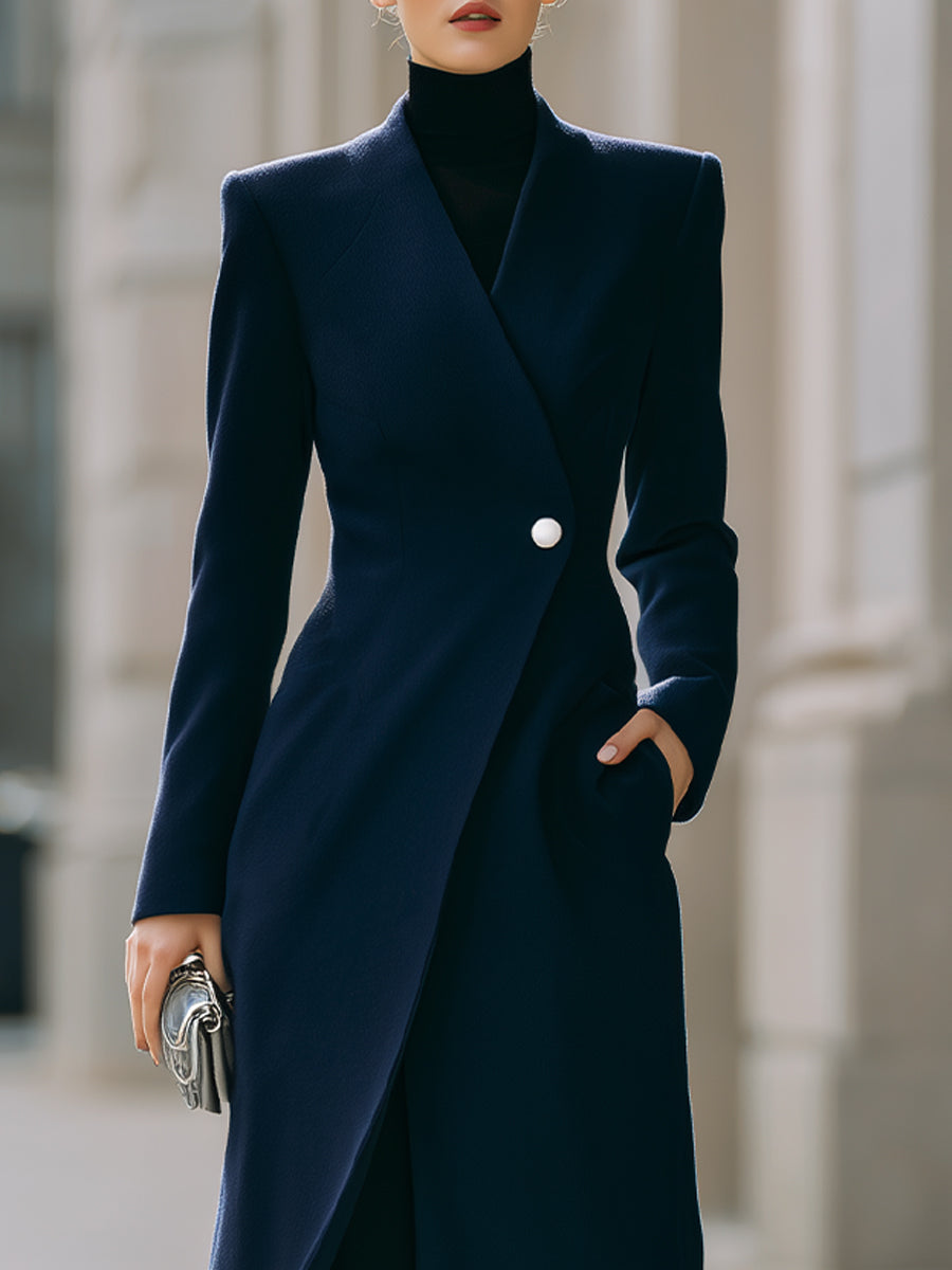 Navy Single-Button Maxi Coat