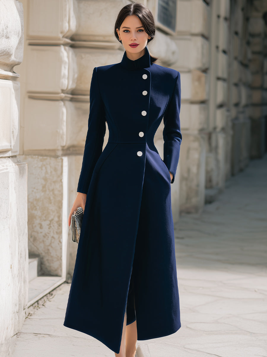 Navy Maxi Coat - Elegant