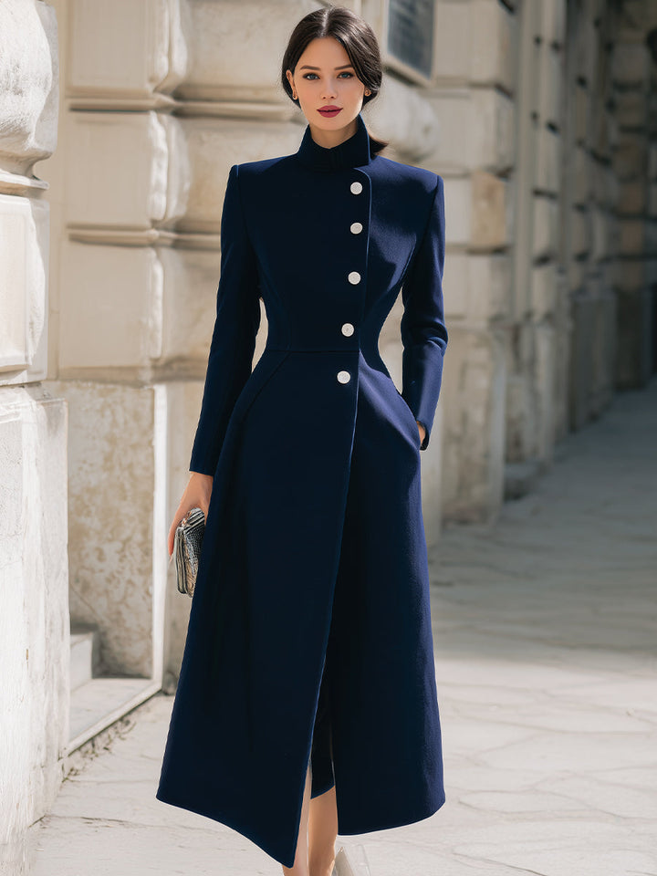 Navy Maxi Coat - Elegant