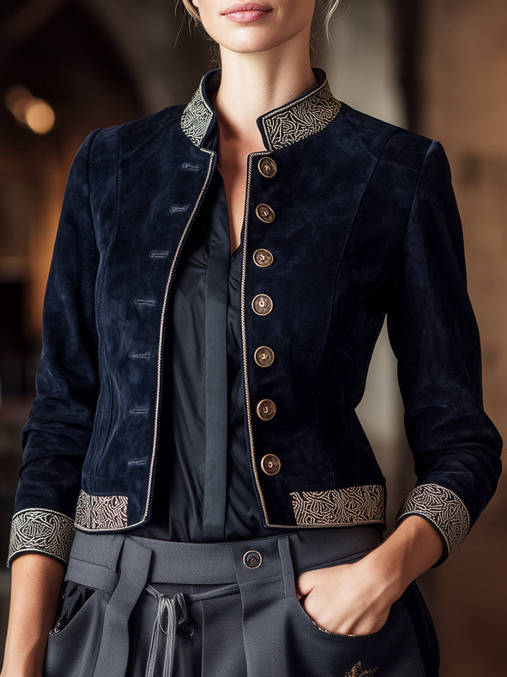 Navy Embroidered Military Jacket