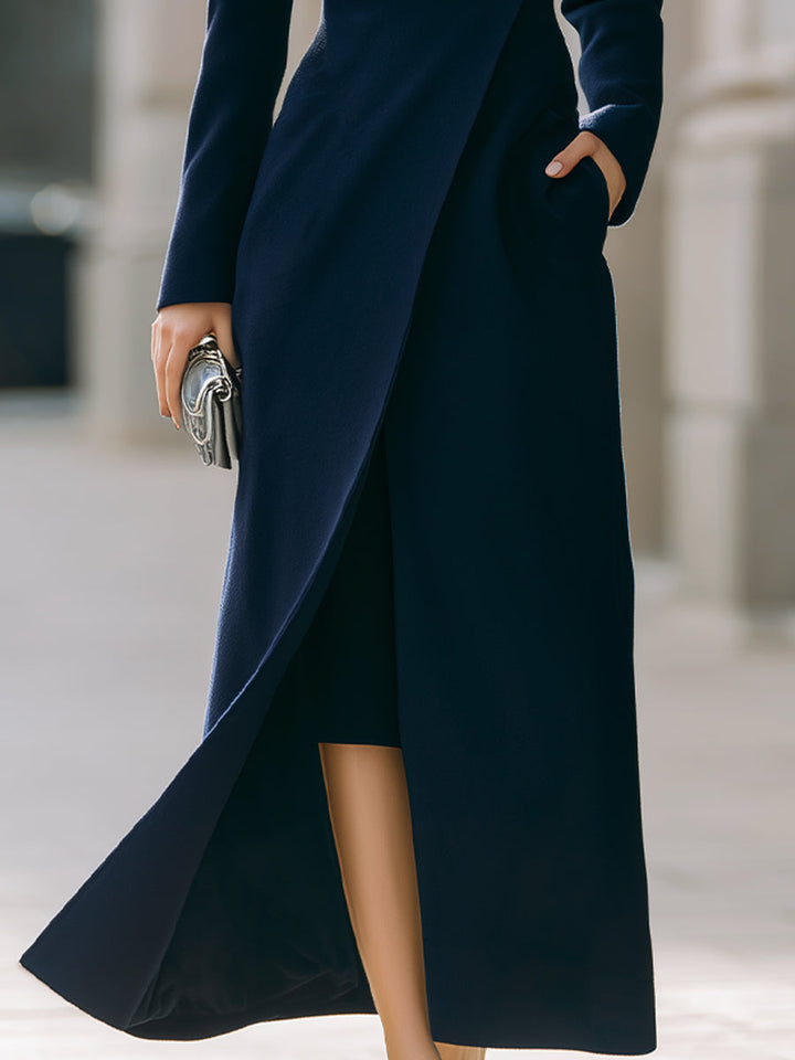 Navy Single-Button Maxi Coat
