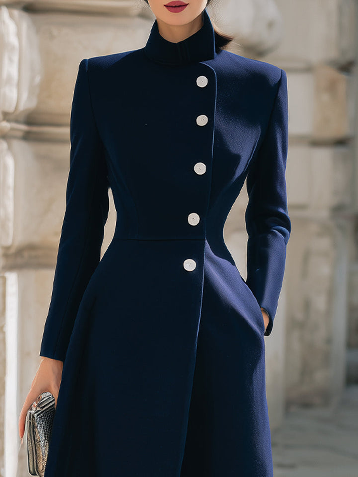Navy Maxi Coat - Elegant