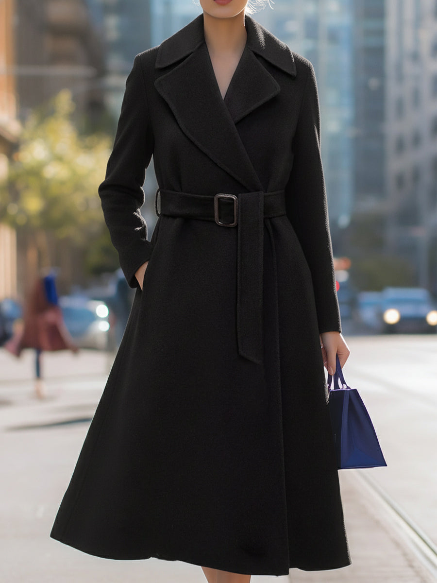 Wool-Blend Midi Coat Belted