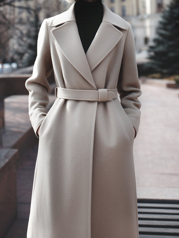 Taupe Wool-Blend Belted Coat