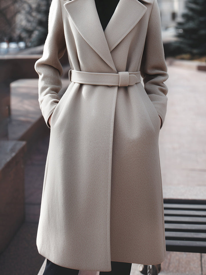 Taupe Wool-Blend Belted Coat