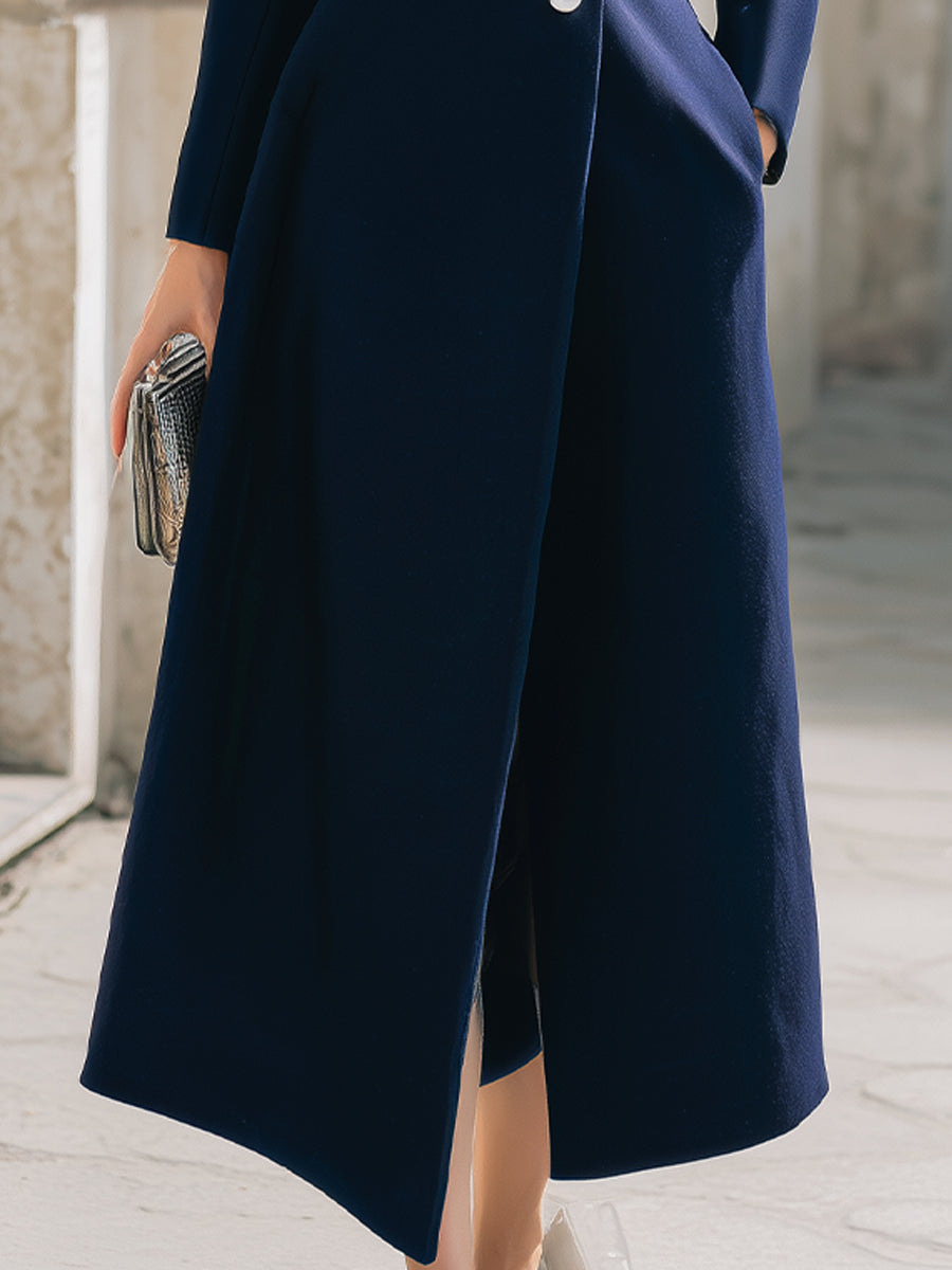 Navy Maxi Coat - Elegant