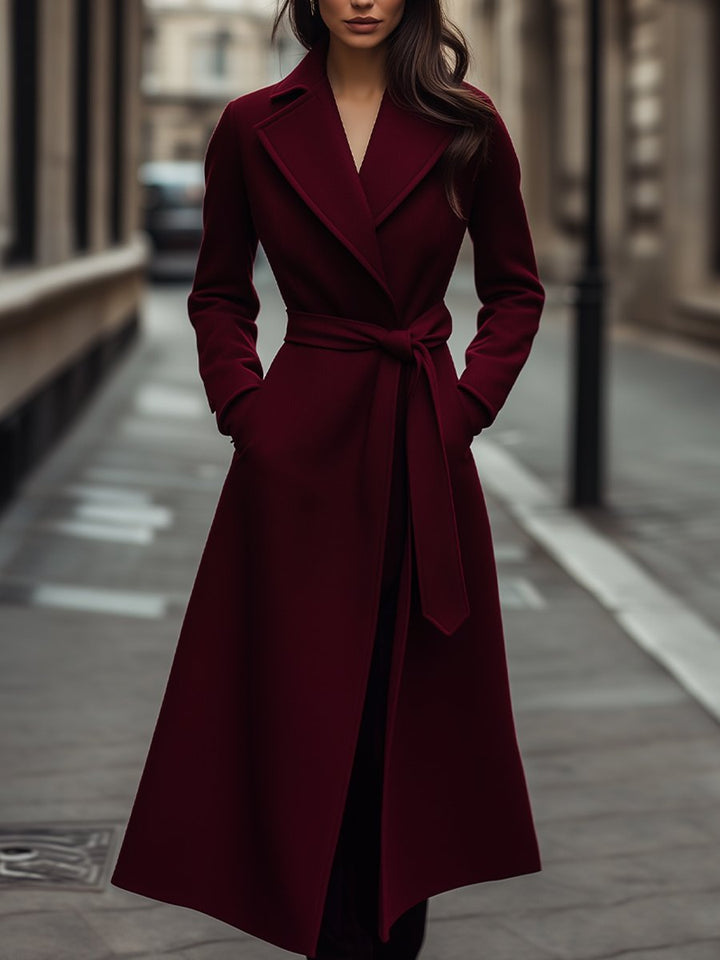 Feminine Burgundy Wool Trench