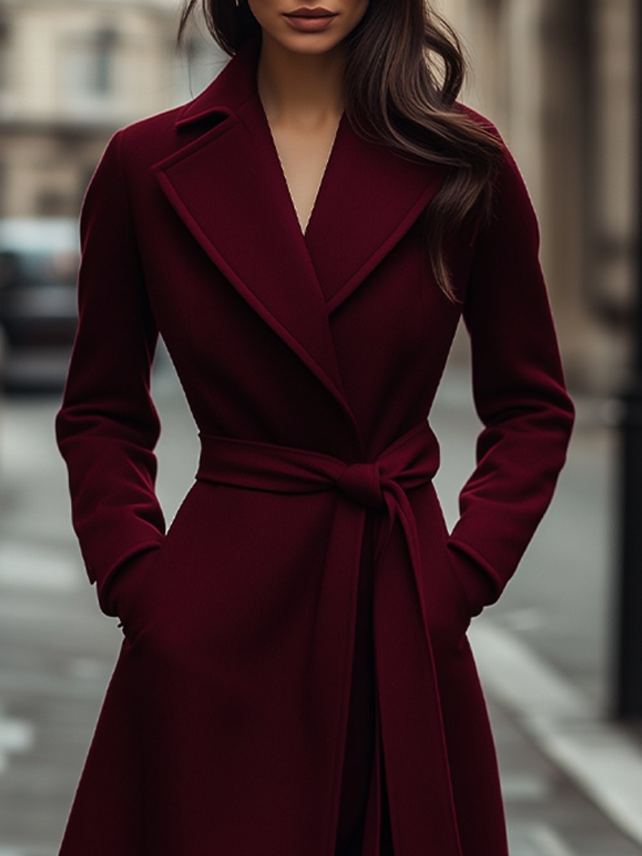 Feminine Burgundy Wool Trench