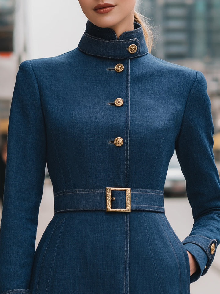 Belted Denim Jacket Gold Buttons