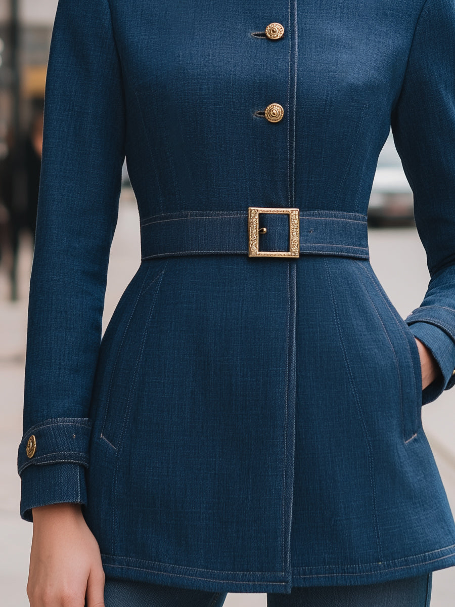 Belted Denim Jacket Gold Buttons