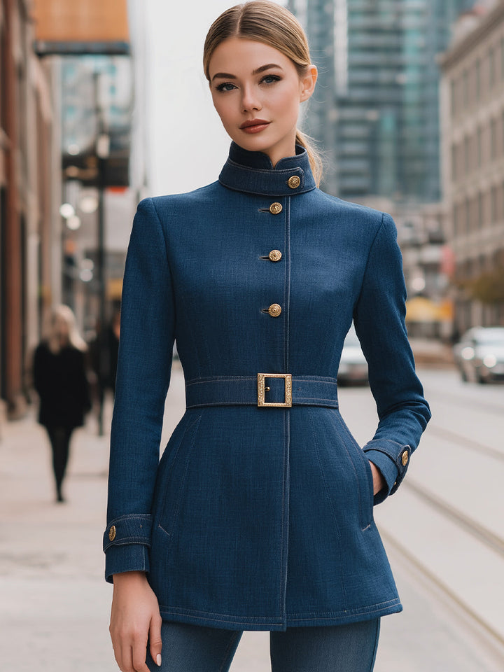 Belted Denim Jacket Gold Buttons