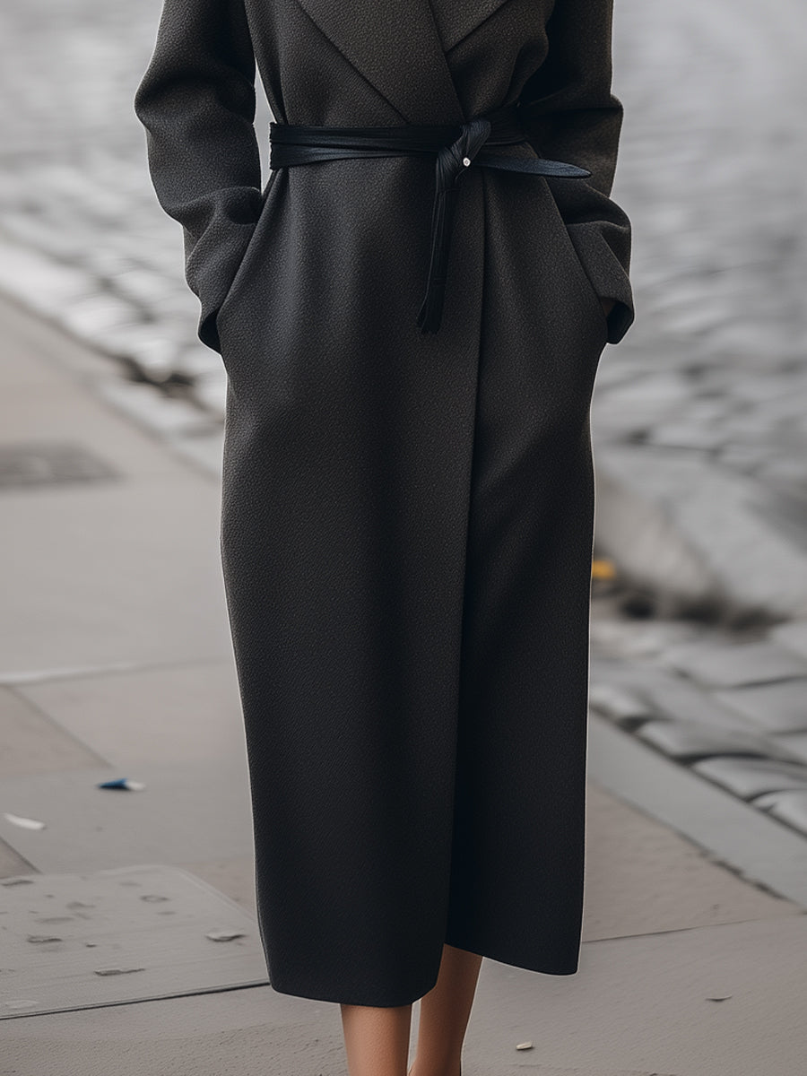 Belted Charcoal Wool Coat