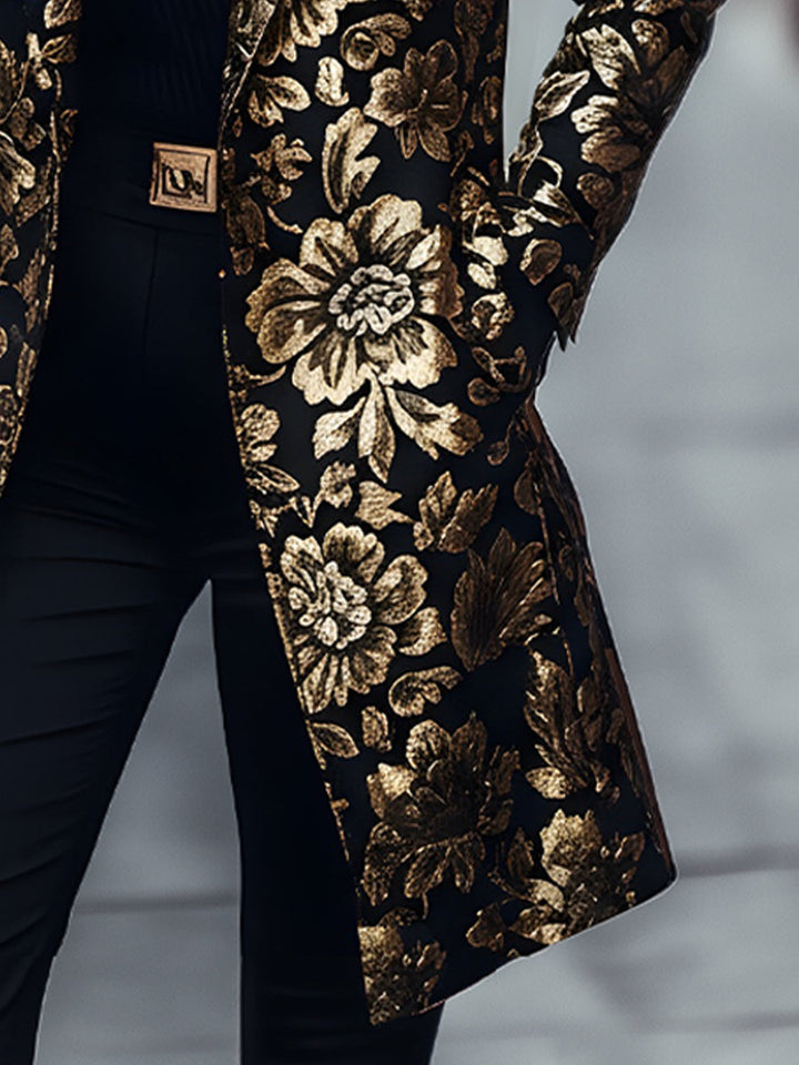 Black Gold Floral Coat