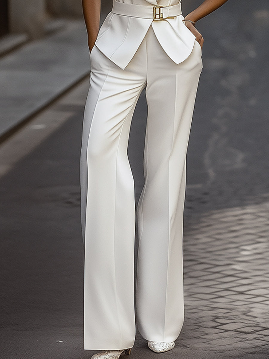 Belted White Sleeveless Pantsuit