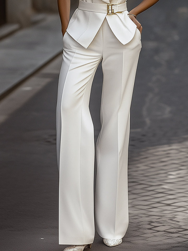Belted White Sleeveless Pantsuit