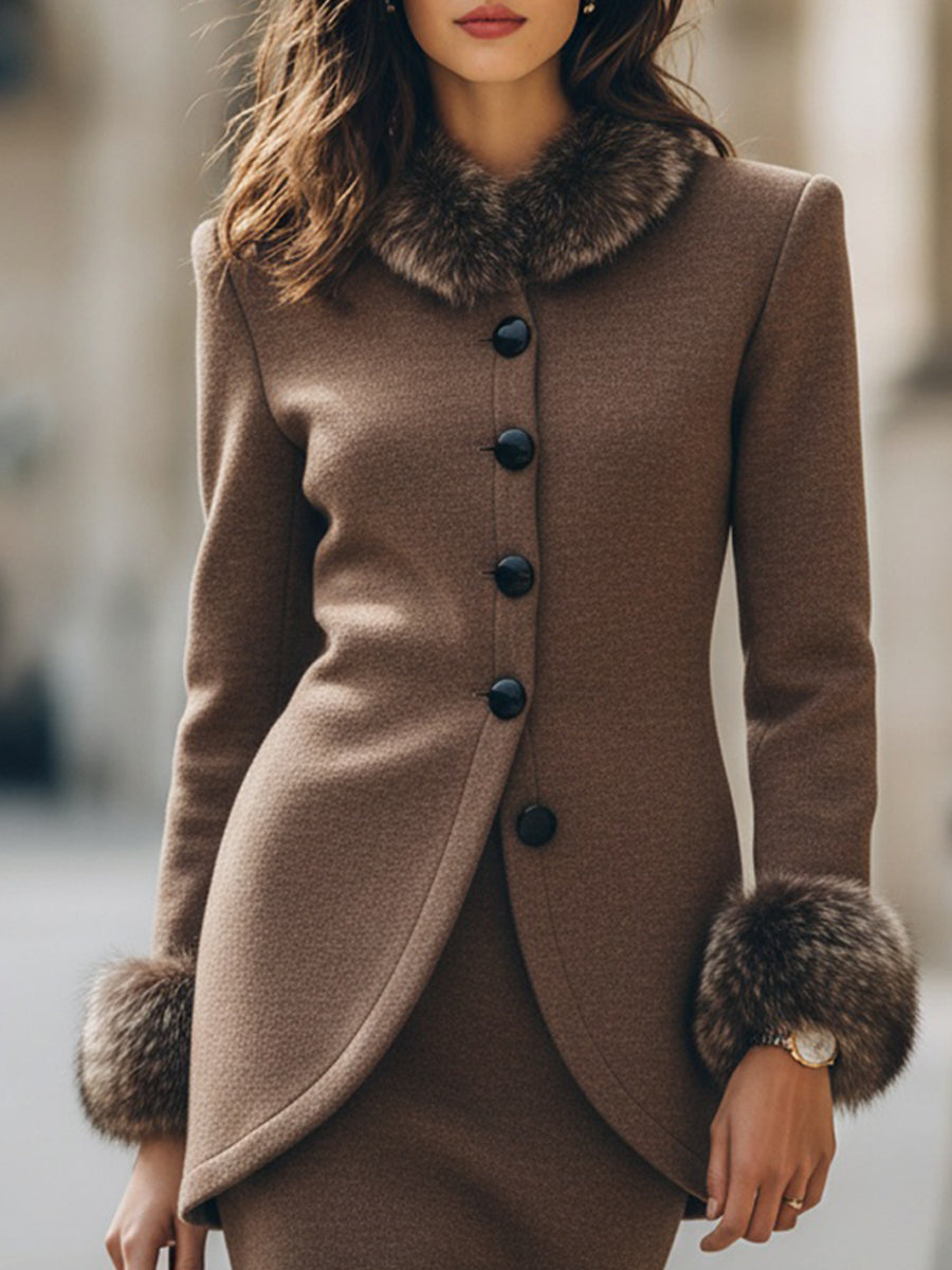 Luxe Wool-Blend Faux Fur Dress