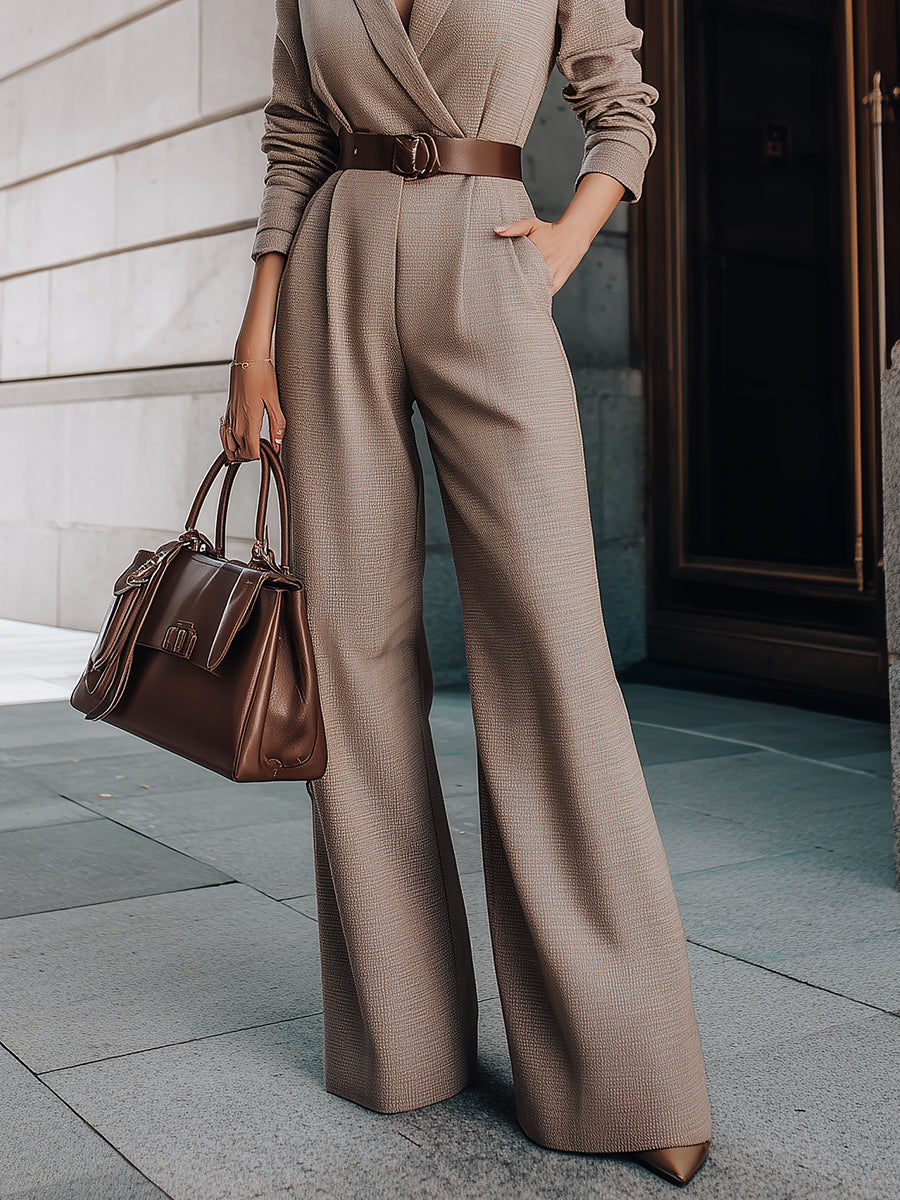 Taupe Wide-Leg Blazer Jumpsuit