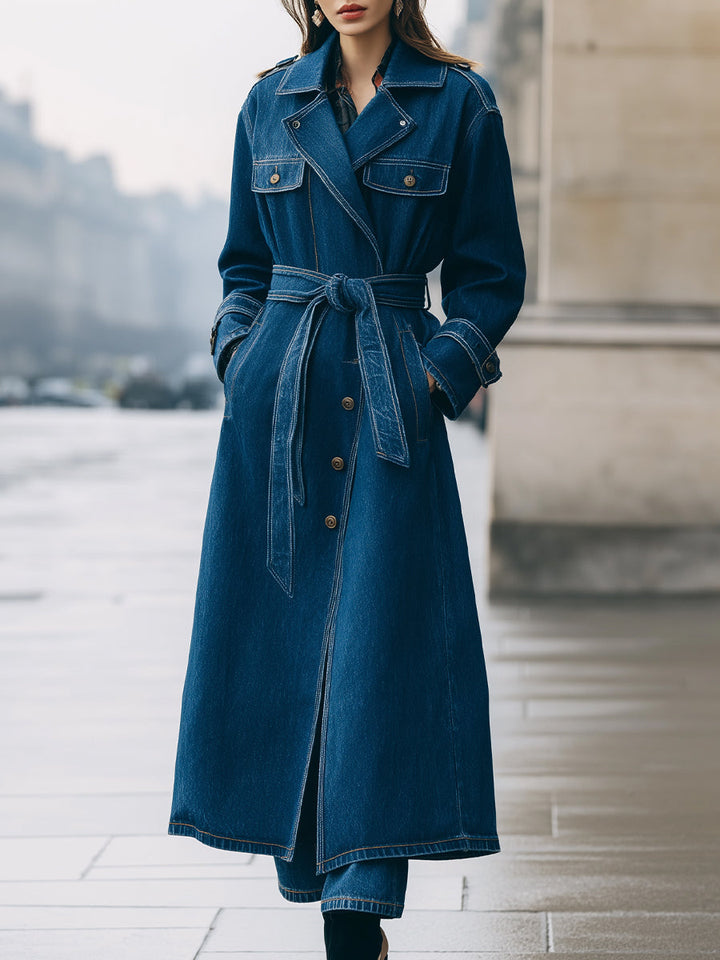 Belted Longline Denim Coat