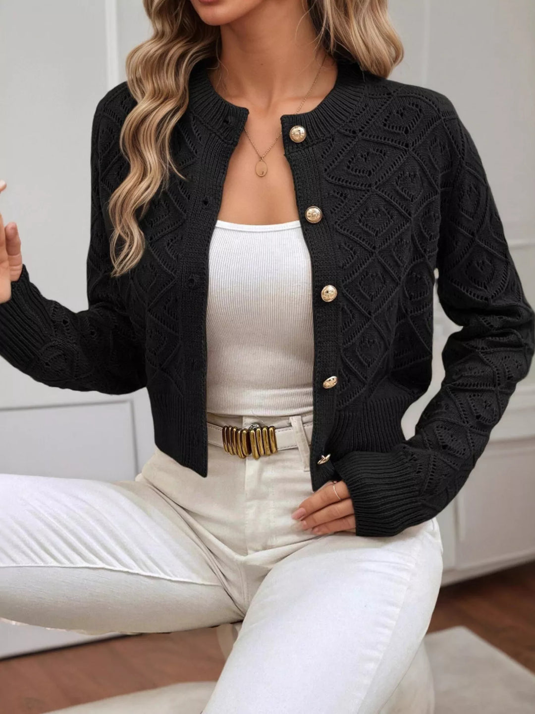 Openwork Long Sleeve Cardigan