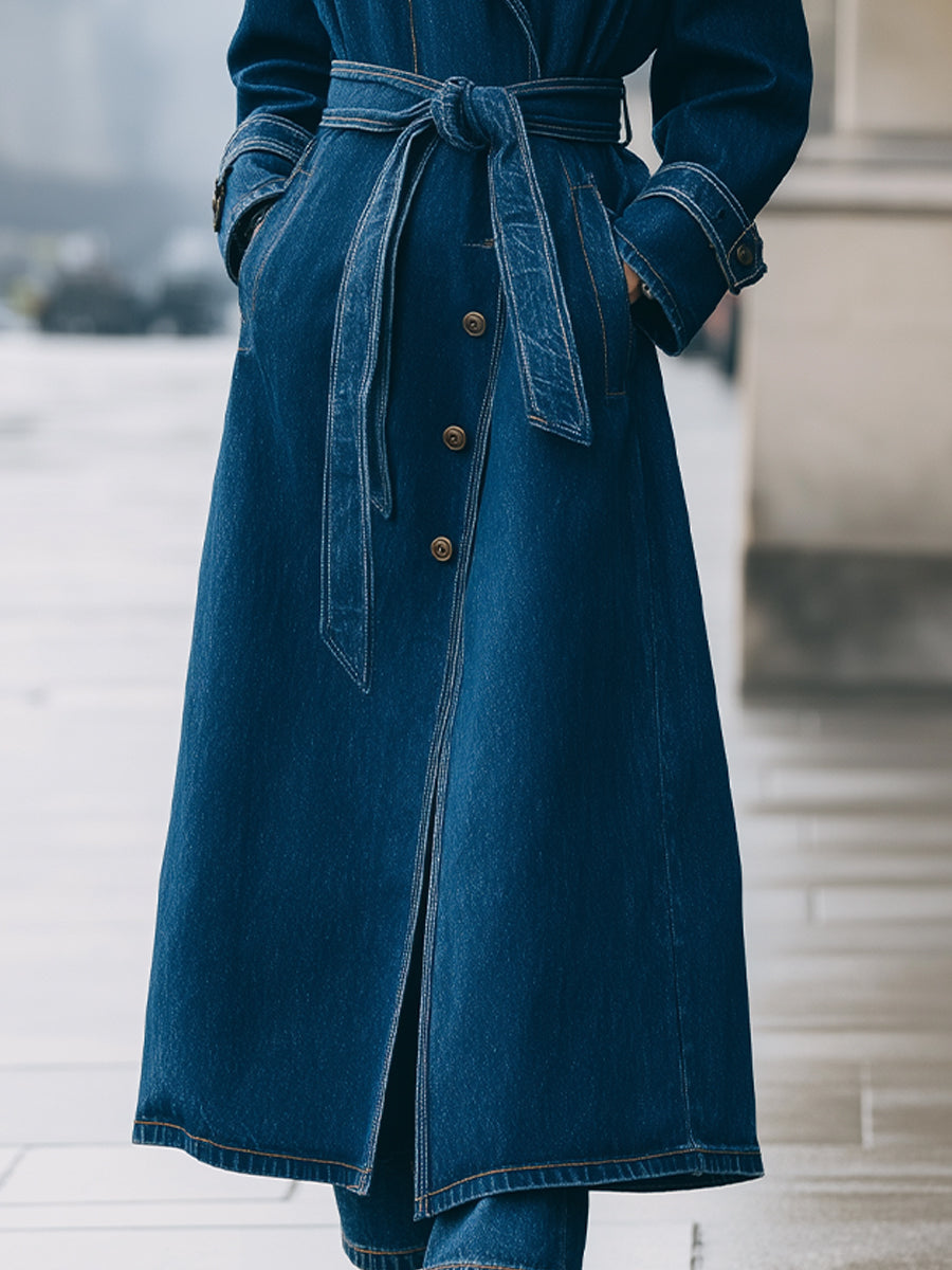 Belted Longline Denim Coat