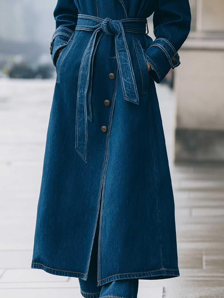 Belted Longline Denim Coat