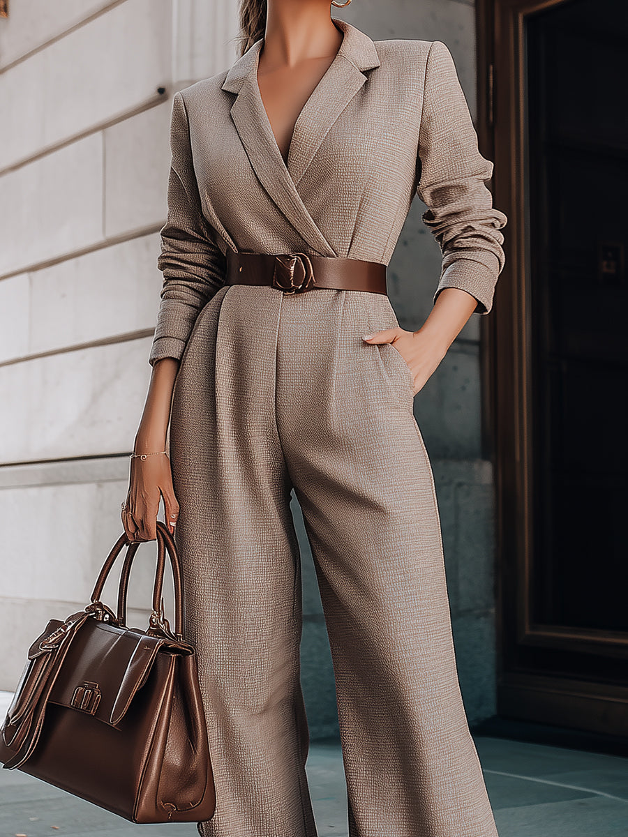 Taupe Wide-Leg Blazer Jumpsuit
