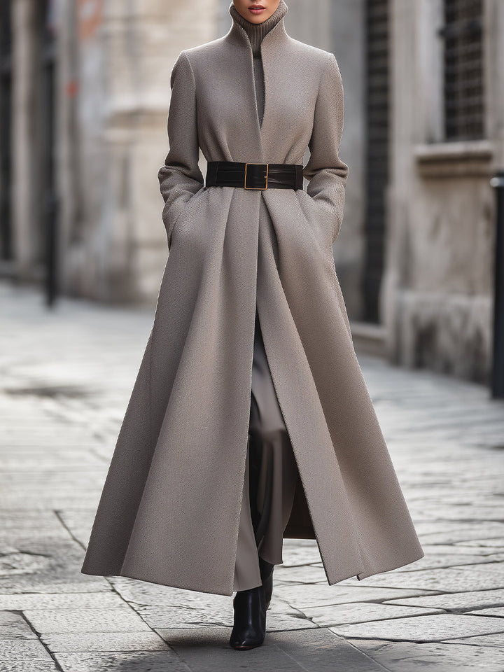 Taupe Longline Belted Coat