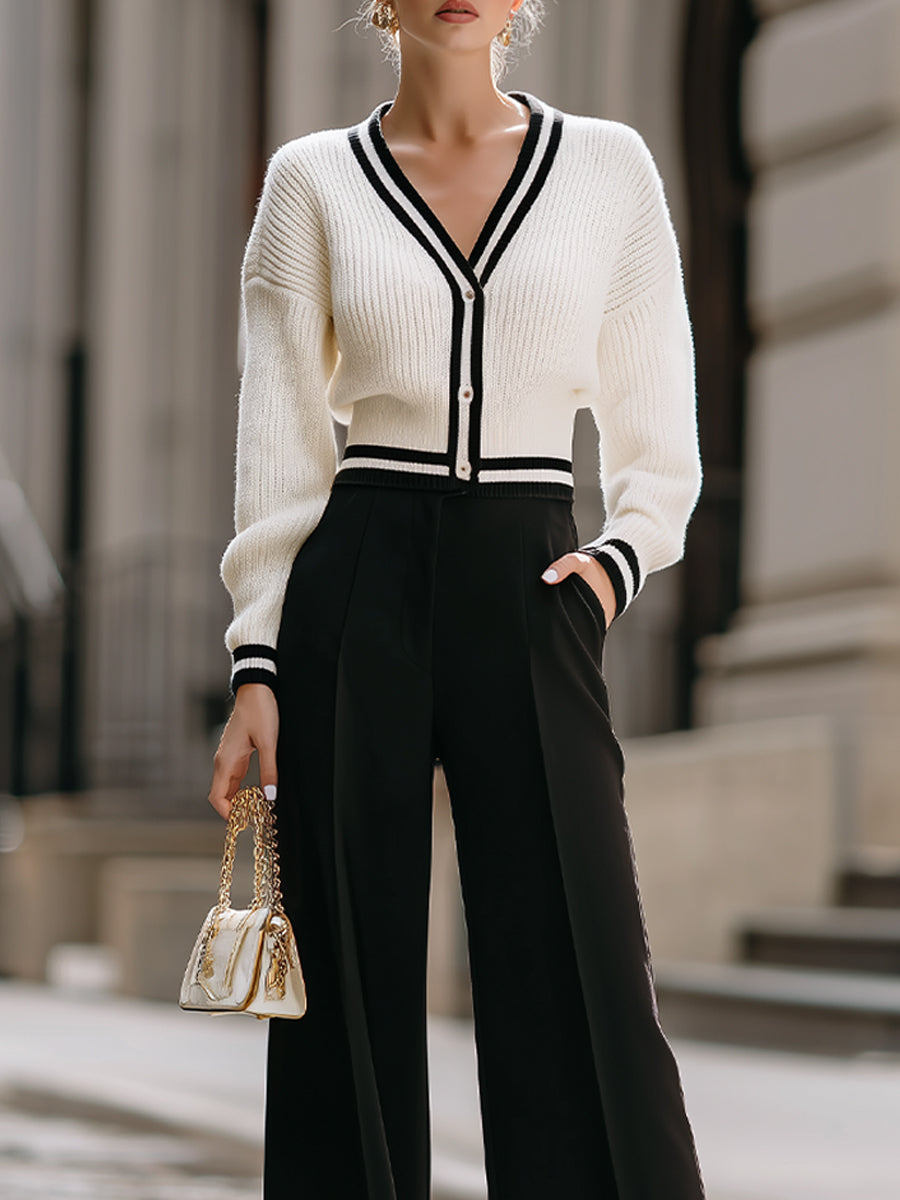 Black White Knit Set