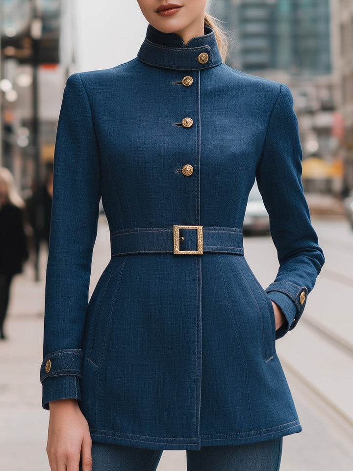 Belted Denim Jacket Gold Buttons