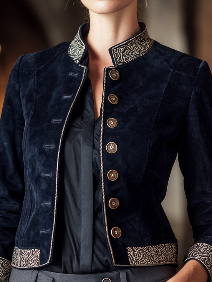 Navy Embroidered Military Jacket