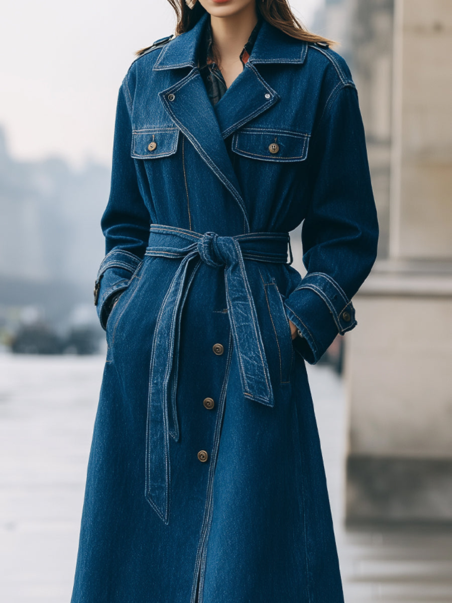 Belted Longline Denim Coat