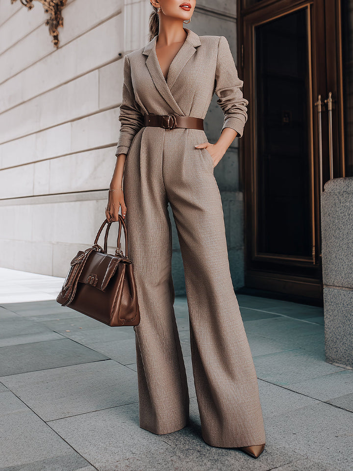 Taupe Wide-Leg Blazer Jumpsuit