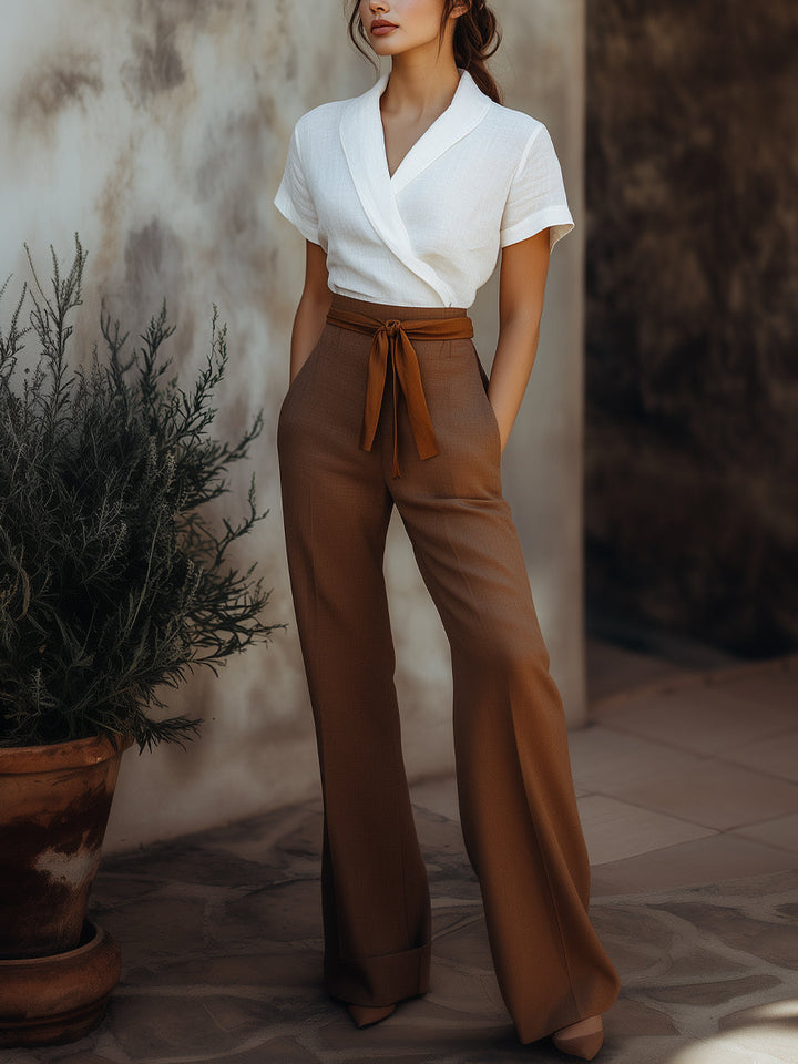Ivory Mocha Wrap Top Set