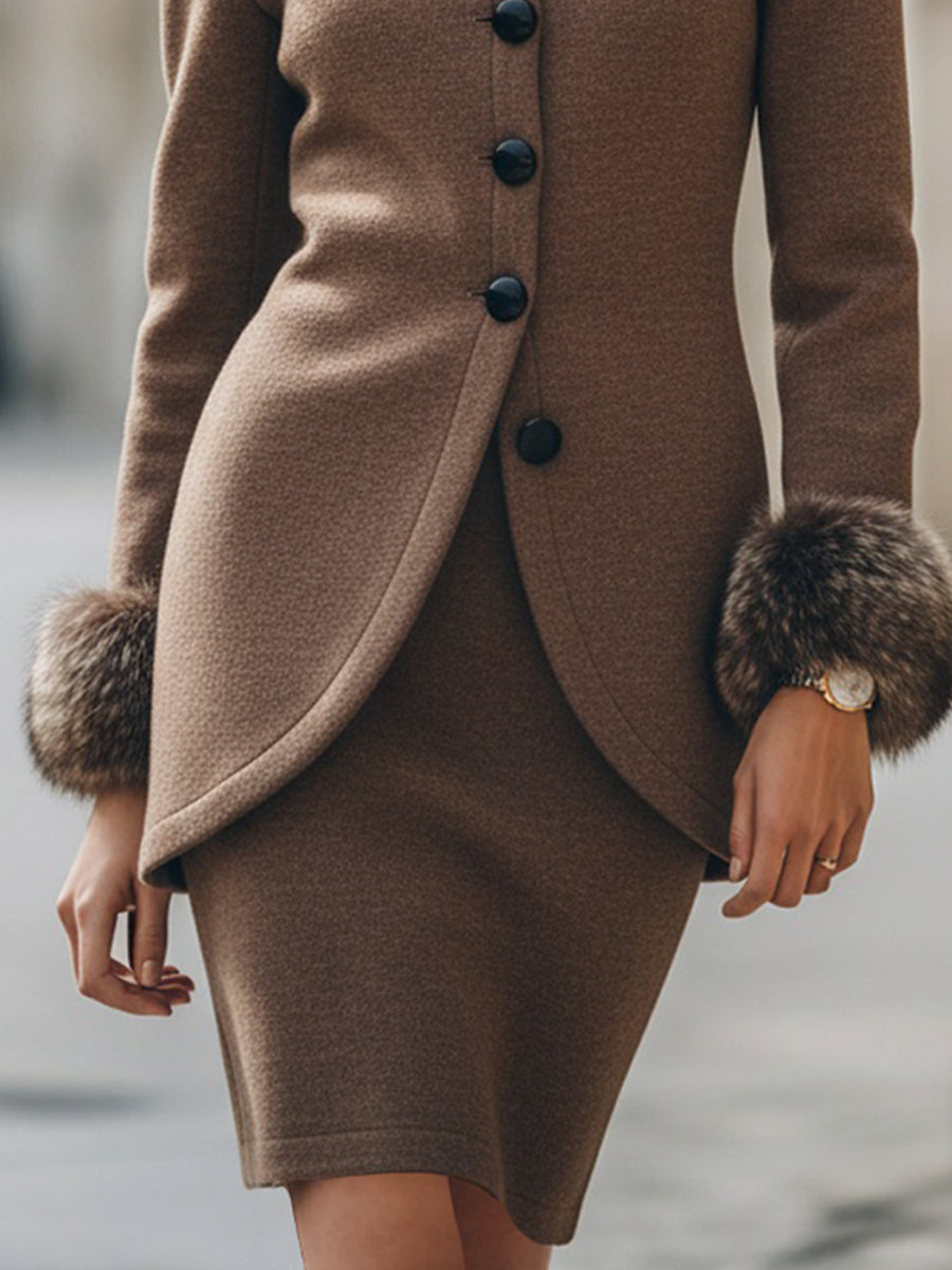 Luxe Wool-Blend Faux Fur Dress