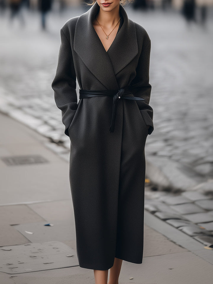 Belted Charcoal Wool Coat