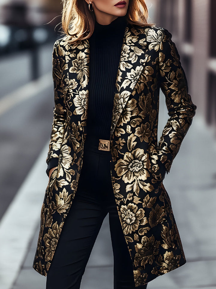 Black Gold Floral Coat