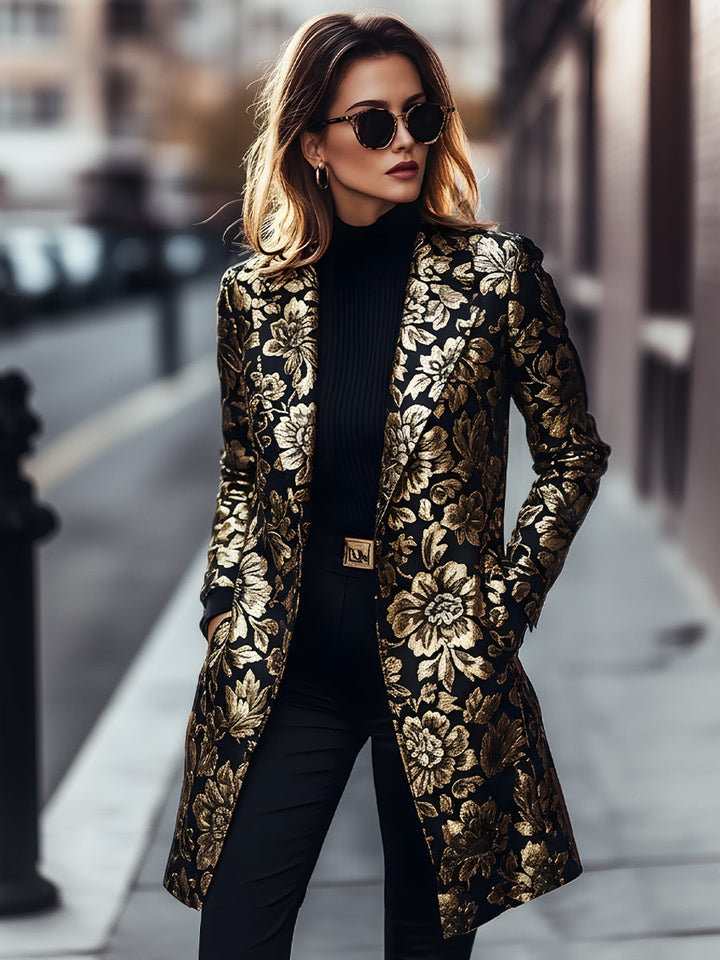 Black Gold Floral Coat