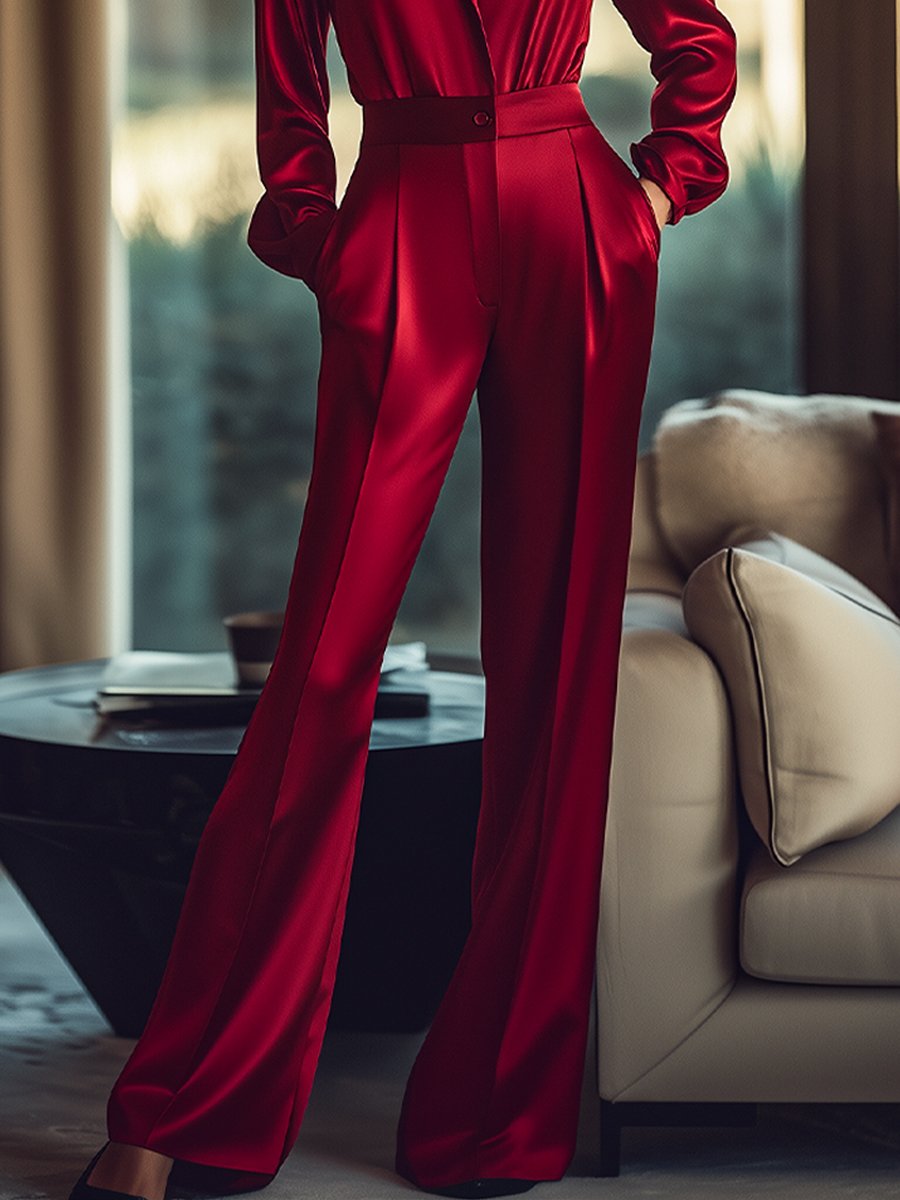Röd Jumpsuit Med Satinknappar